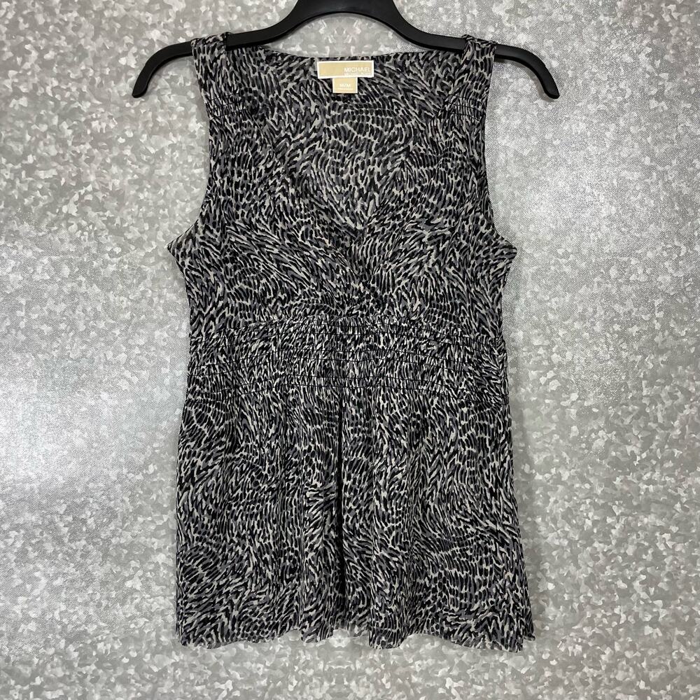 Michael Michael Kors Women's Black Y2K Leopard Print Babydoll Top - Size Medium